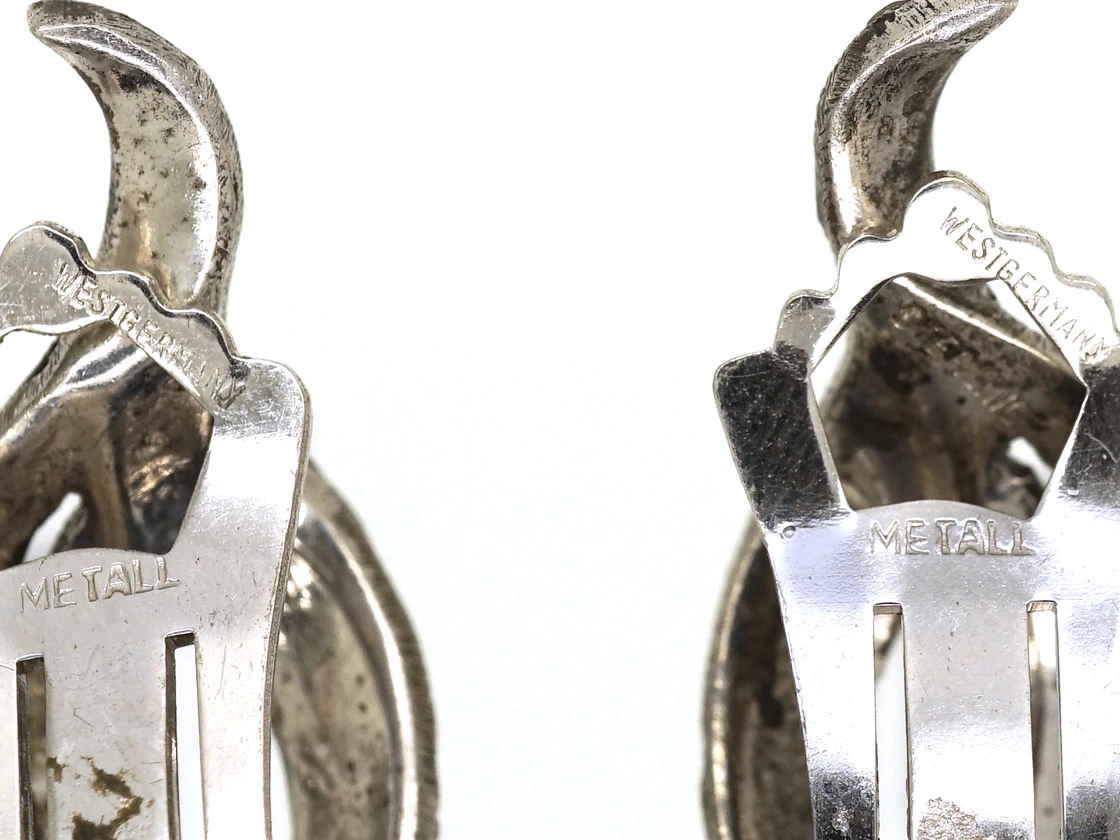 Art Deco Silver & Marcasite Cross Over Clip On Earrings 5 Art Deco Silver & Marcasite Cross Over Clip On Earrings - Image 3