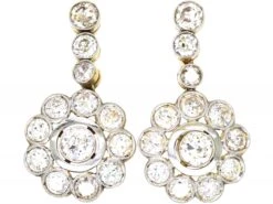 Art Deco 18ct Gold & Platinum, Diamond Cluster Drop Earrings