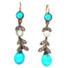 Edwardian Turquoise, Natural Pearl & Rose Diamond Drop Earrings 1 Edwardian Turquoise, Natural Pearl & Rose Diamond Drop Earrings -Antique Jewellery Company DSC01284