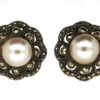 Silver, Paste Pearl & Marcasite Round Earrings 1 Silver, Paste Pearl & Marcasite Round Earrings -Antique Jewellery Company DSC01291