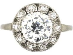 Portuguese Art Deco Platinum & Diamond Ring With Small Diamonds Around The Edge