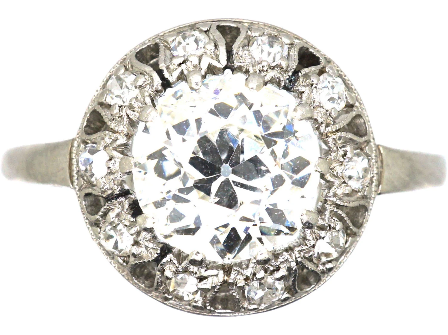 Portuguese Art Deco Platinum & Diamond Ring With Small Diamonds Around The Edge 3 Portuguese Art Deco Platinum & Diamond Ring With Small Diamonds Around The Edge