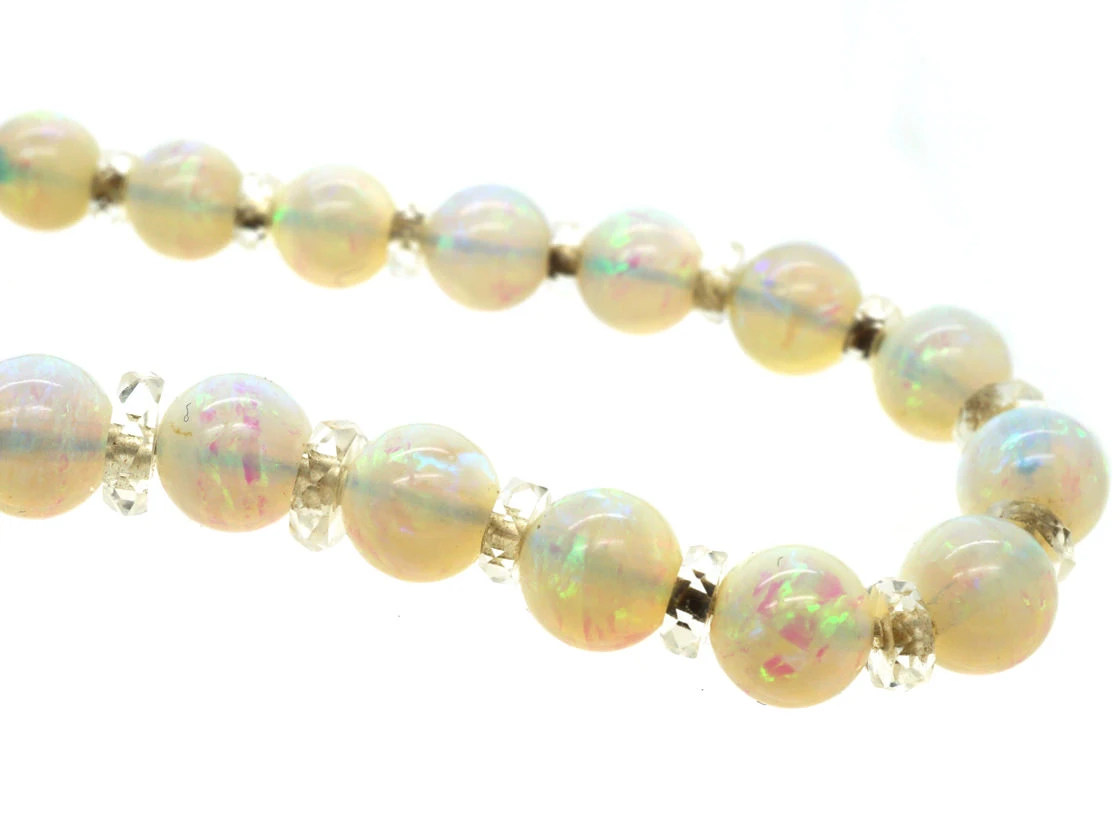 Edwardian Graduated Opal Bead Necklace With 9ct White Gold Clasp 7 Edwardian Graduated Opal Bead Necklace With 9ct White Gold Clasp - Image 5