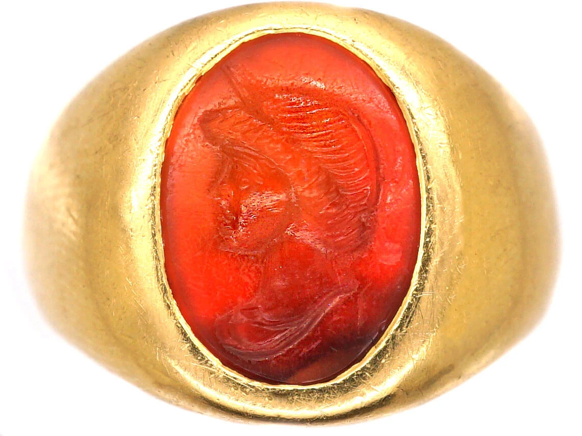 Victorian 18ct Gold Signet Ring With Roman Carnelian Intaglio Of A Centurion 3 Victorian 18ct Gold Signet Ring With Roman Carnelian Intaglio Of A Centurion