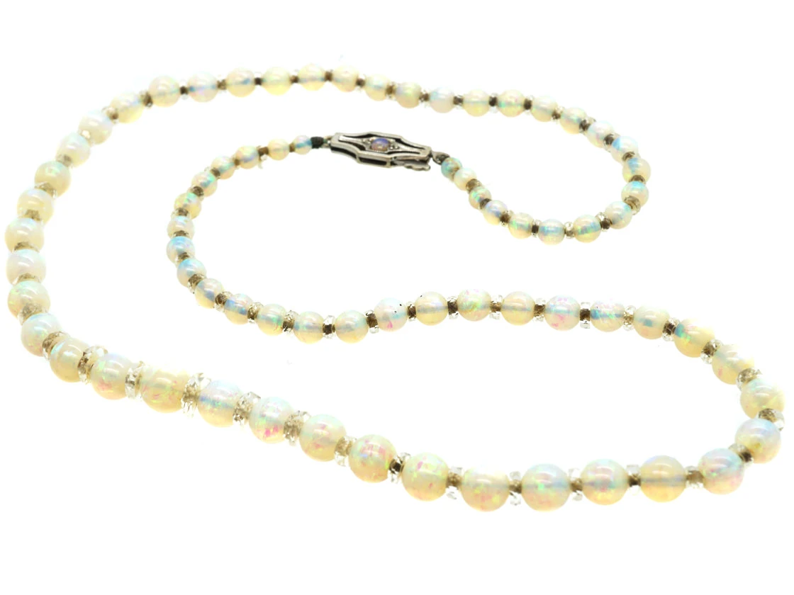Edwardian Graduated Opal Bead Necklace With 9ct White Gold Clasp 6 Edwardian Graduated Opal Bead Necklace With 9ct White Gold Clasp - Image 4