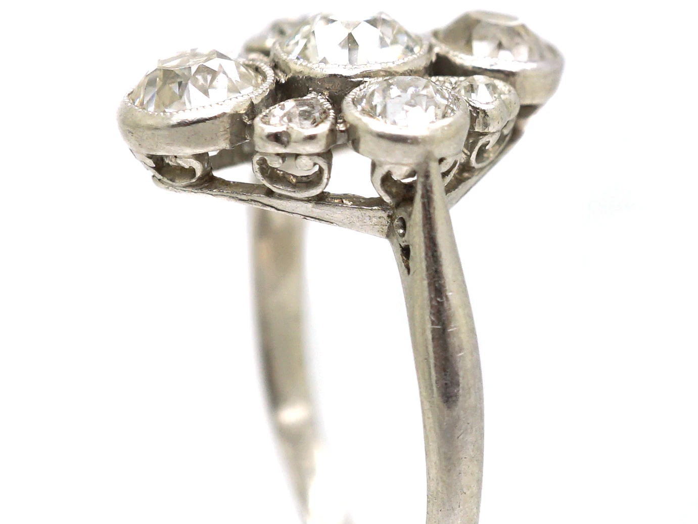 Edwardian Platinum Diamond Cluster Ring With Heart Shaped Motifs 7 Edwardian Platinum Diamond Cluster Ring With Heart Shaped Motifs - Image 5