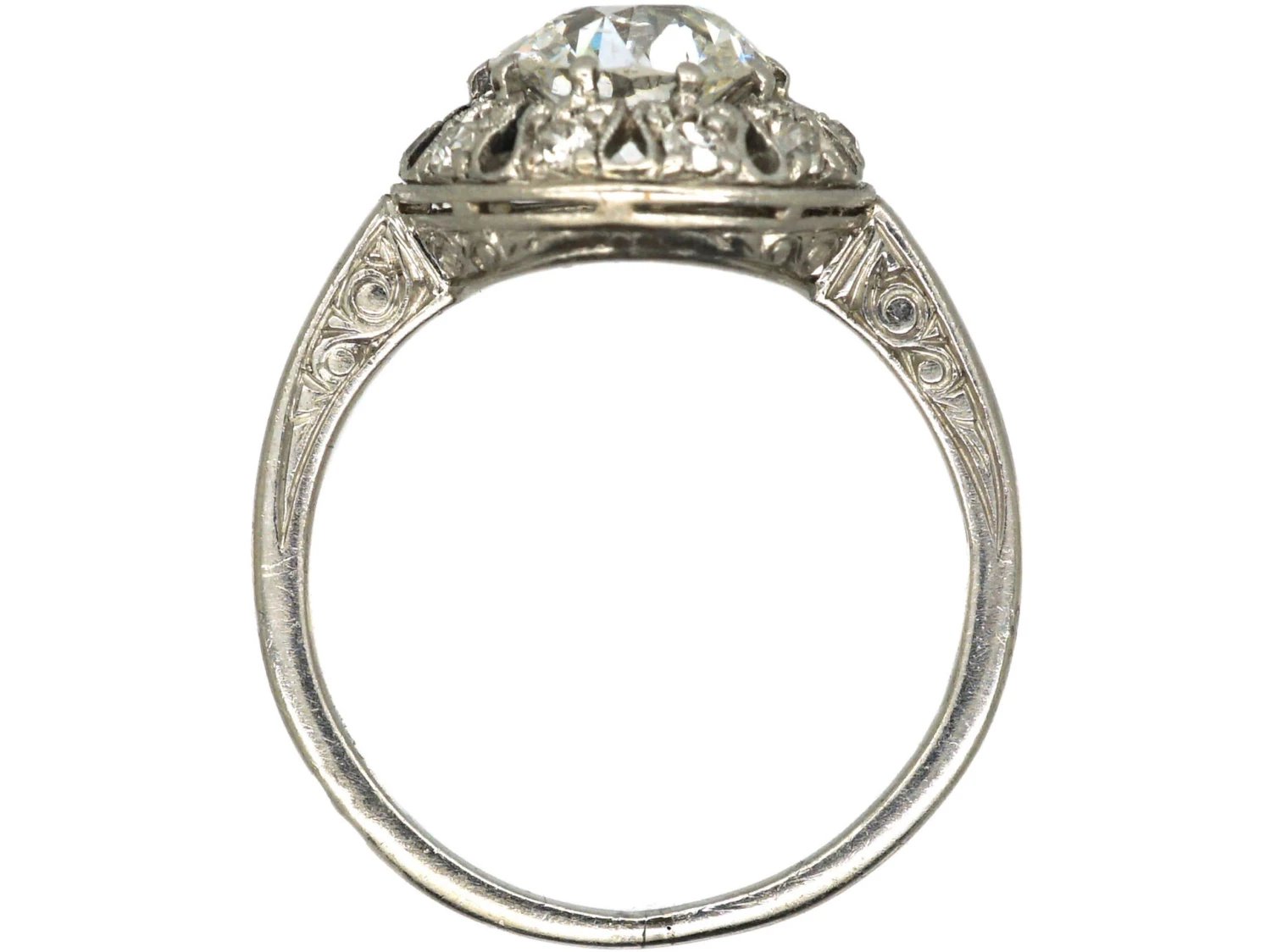 Portuguese Art Deco Platinum & Diamond Ring With Small Diamonds Around The Edge 5 Portuguese Art Deco Platinum & Diamond Ring With Small Diamonds Around The Edge - Image 3