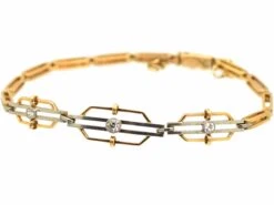 Edwardian 15ct Gold & Platinum Two Colour Bracelet Set With Three Diamonds -Antique Jewellery Company DSC01339 scaled 2