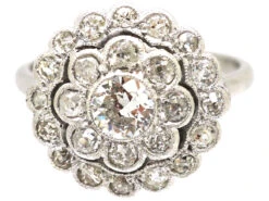 Early 20th Century Platinum, Diamond Daisy Cluster Ring With Outer Ring Of Diamonds -Antique Jewellery Company DSC01346