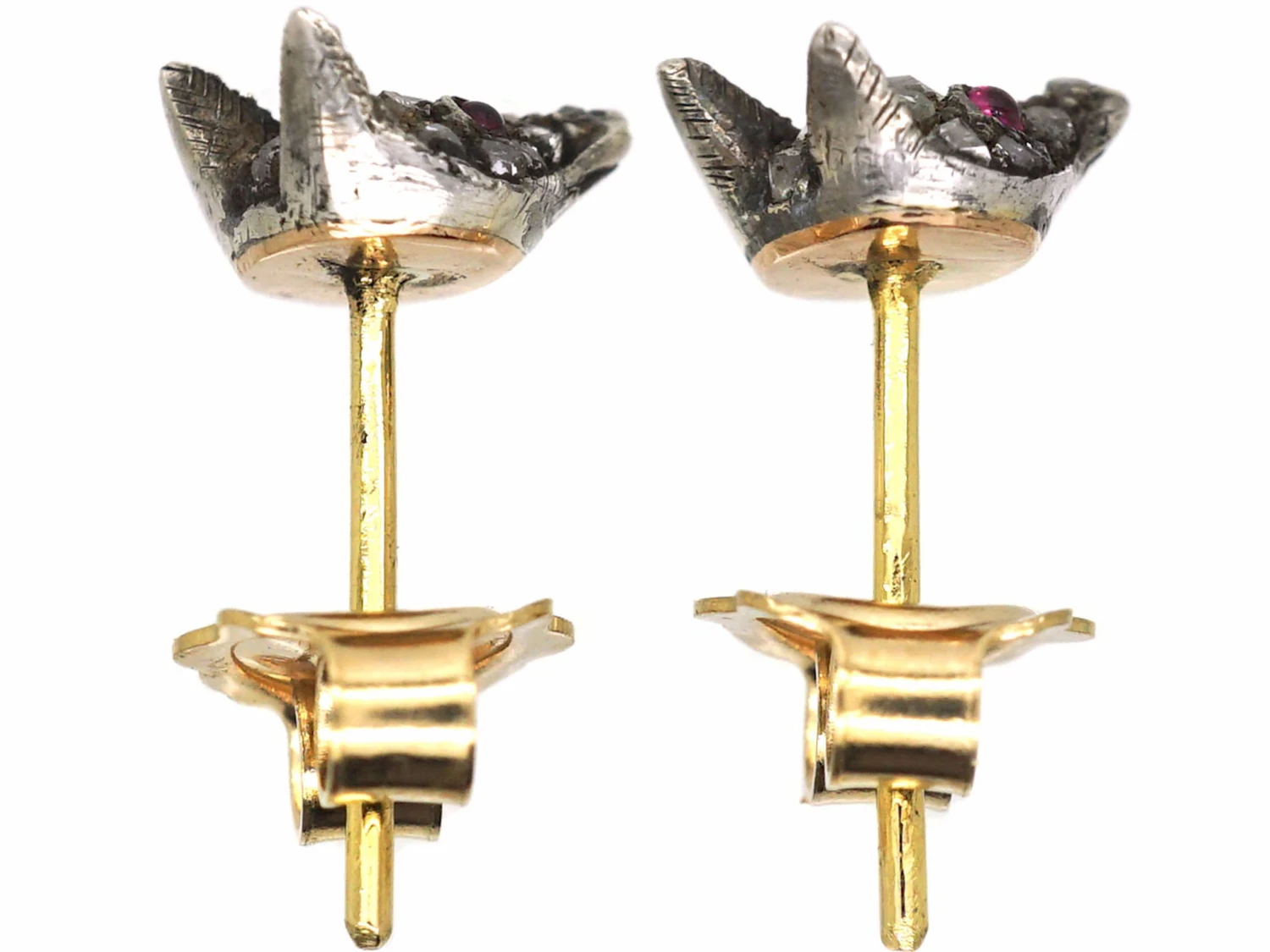 Edwardian Fox Head Earrings Set With Rose Diamonds With Cabochon Ruby Eyes 4 Edwardian Fox Head Earrings Set With Rose Diamonds With Cabochon Ruby Eyes - Image 2