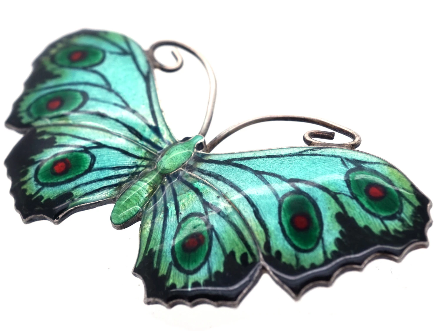 Silver, Green, Black & Red Enamel Butterfly Brooch 4 Silver, Green, Black & Red Enamel Butterfly Brooch - Image 2