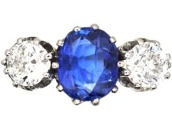 Mid-Century 18ct White Gold Unheated Burma Sapphire & Diamond Three Stone Ring