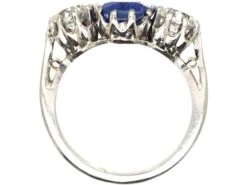 Mid-Century 18ct White Gold Unheated Burma Sapphire & Diamond Three Stone Ring -Antique Jewellery Company DSC01436 scaled 1