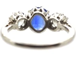 Mid-Century 18ct White Gold Unheated Burma Sapphire & Diamond Three Stone Ring -Antique Jewellery Company DSC01443 scaled 1