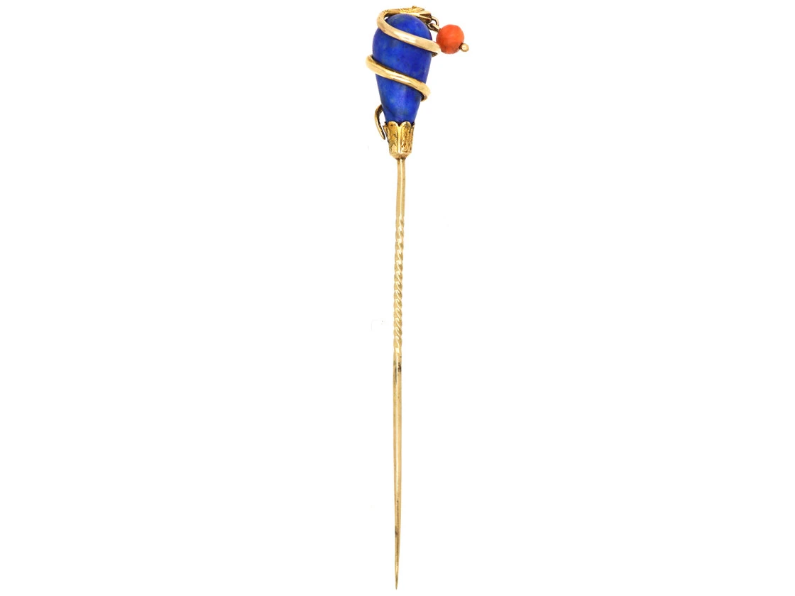 Victorian 18ct Gold , Lapis Lazuli & Coral Snake Tie Pin 4 Victorian 18ct Gold , Lapis Lazuli & Coral Snake Tie Pin - Image 2