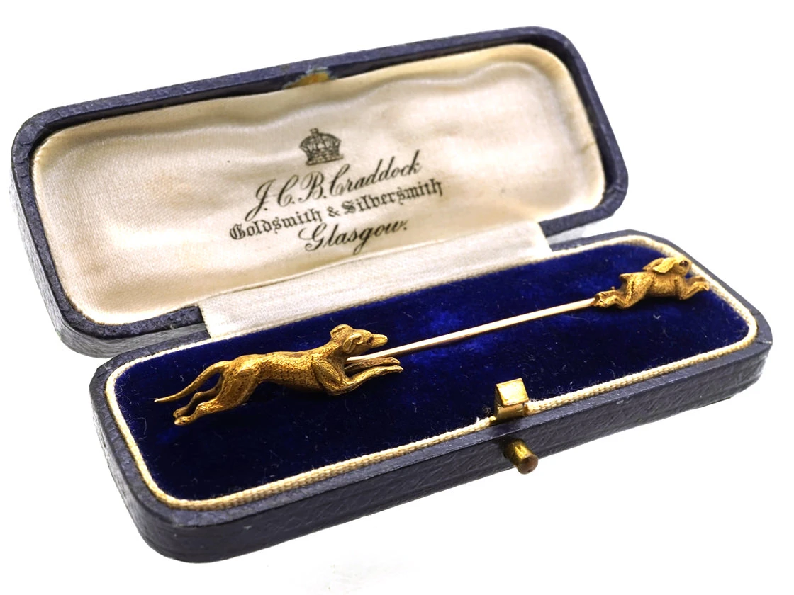 Edwardian 15ct Gold Lurcher & Hare Coursing Brooch 4 Edwardian 15ct Gold Lurcher & Hare Coursing Brooch - Image 2