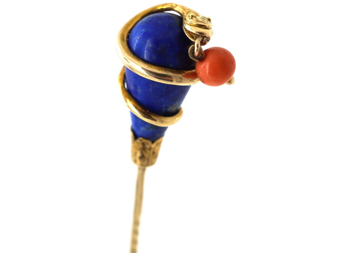Victorian 18ct Gold , Lapis Lazuli & Coral Snake Tie Pin 7 Victorian 18ct Gold , Lapis Lazuli & Coral Snake Tie Pin - Image 5