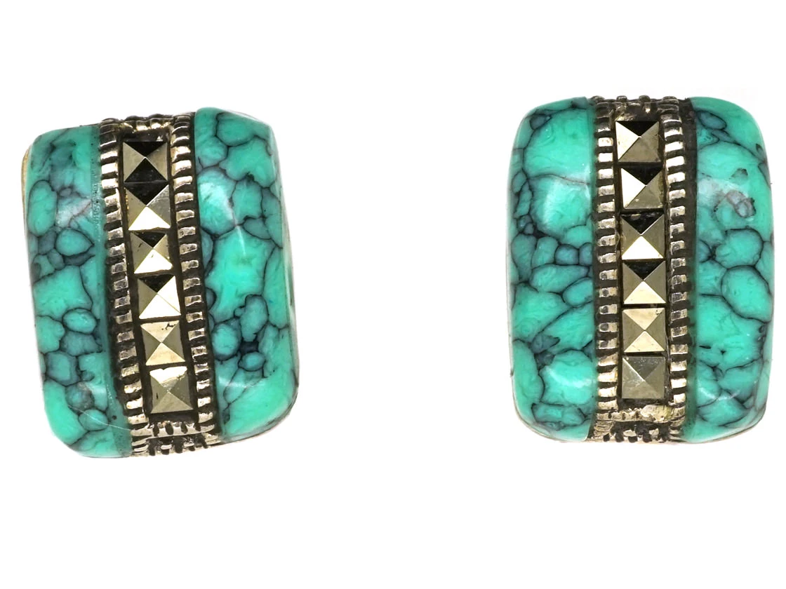 Silver Turquoise & Marcasite Earrings 3 Silver Turquoise & Marcasite Earrings