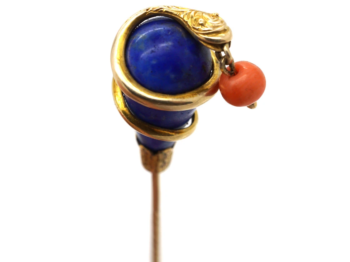 Victorian 18ct Gold , Lapis Lazuli & Coral Snake Tie Pin 8 Victorian 18ct Gold , Lapis Lazuli & Coral Snake Tie Pin - Image 6