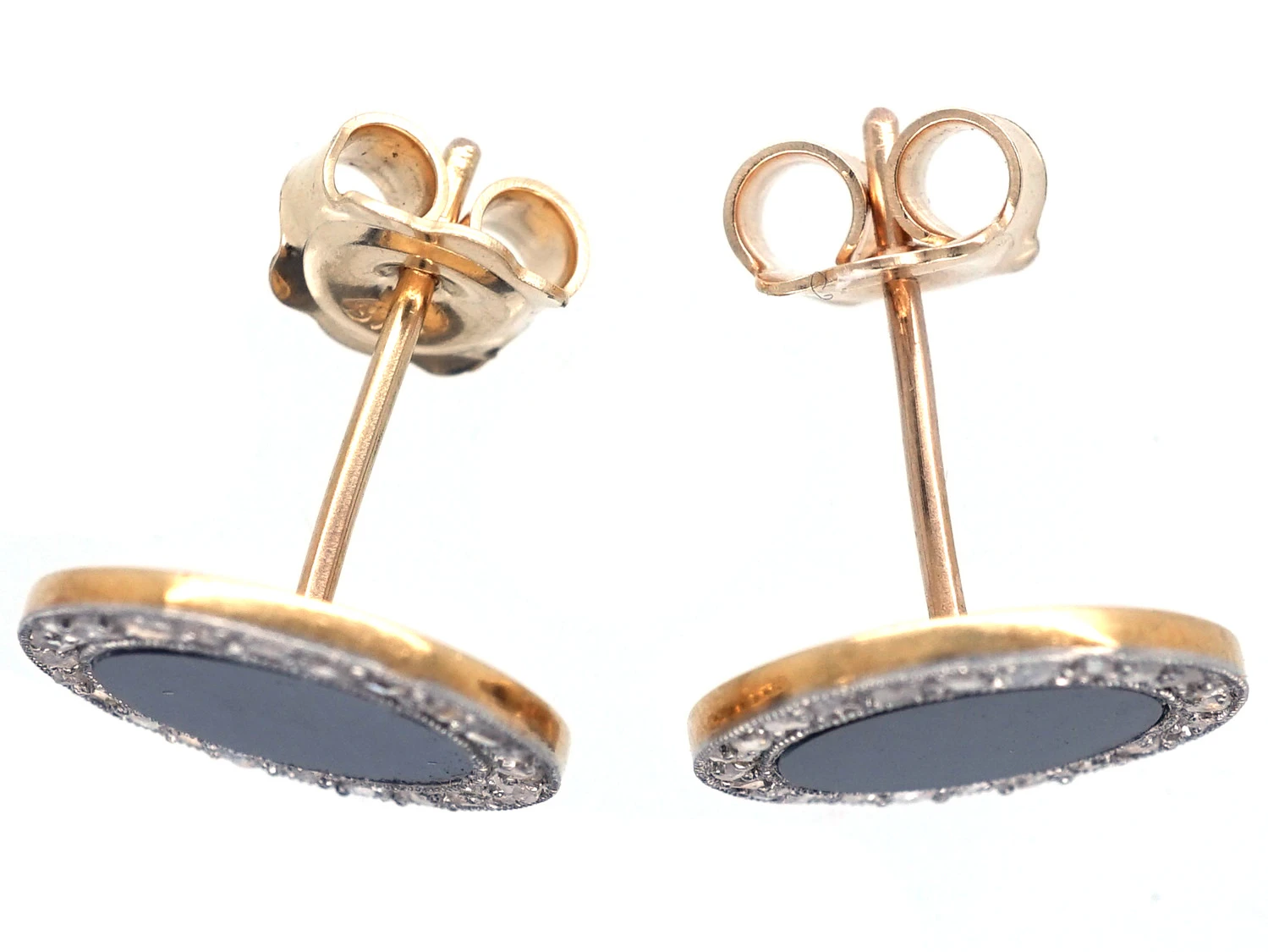 18ct Gold & Platinum Art Deco Onyx & Rose Diamond Round Earrings 4 18ct Gold & Platinum Art Deco Onyx & Rose Diamond Round Earrings - Image 2