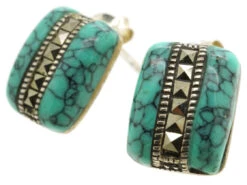 Silver Turquoise & Marcasite Earrings 10 Silver Turquoise & Marcasite Earrings -Antique Jewellery Company DSC01483