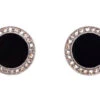 18ct Gold & Platinum Art Deco Onyx & Rose Diamond Round Earrings