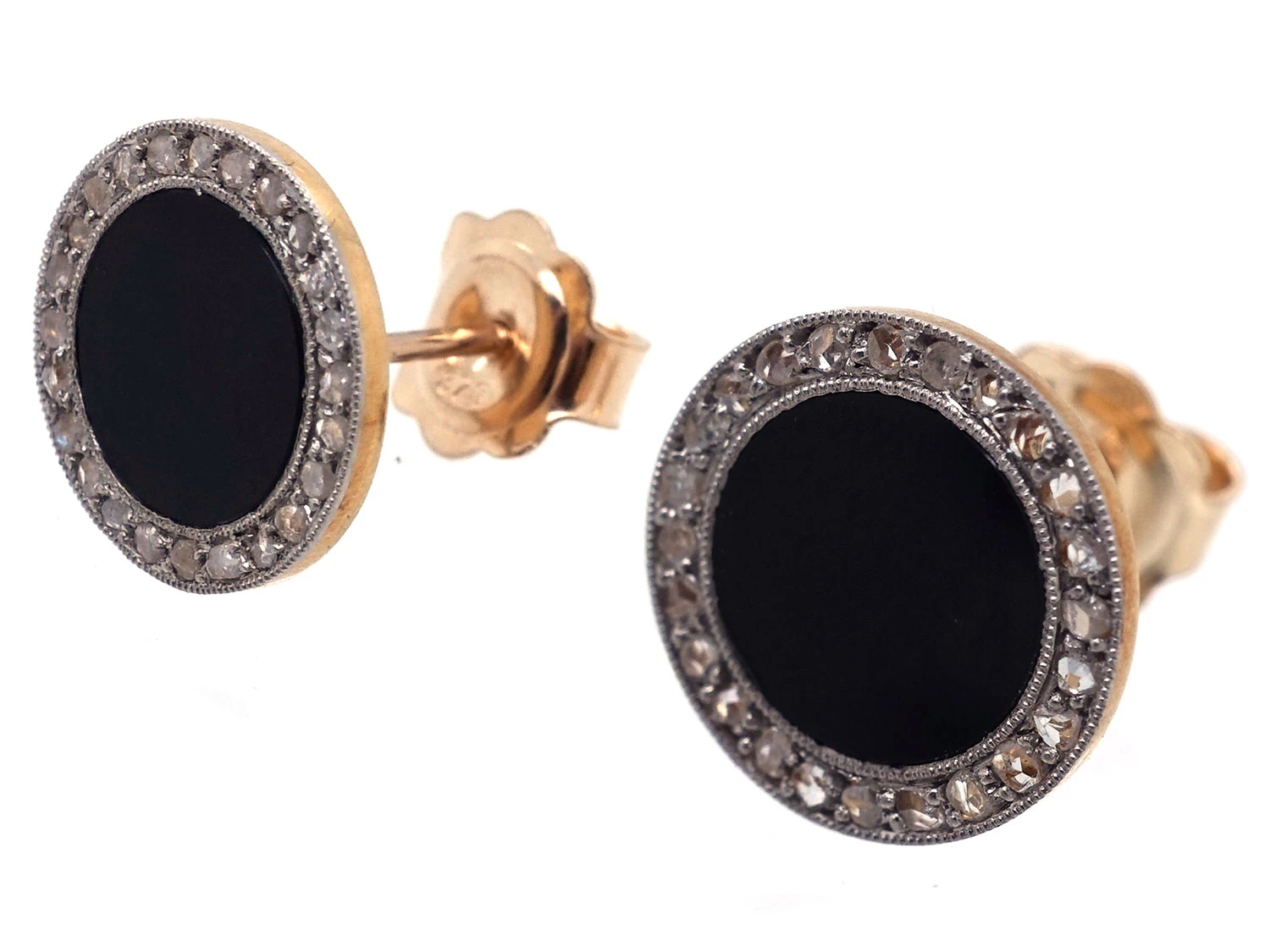18ct Gold & Platinum Art Deco Onyx & Rose Diamond Round Earrings 7 18ct Gold & Platinum Art Deco Onyx & Rose Diamond Round Earrings - Image 5