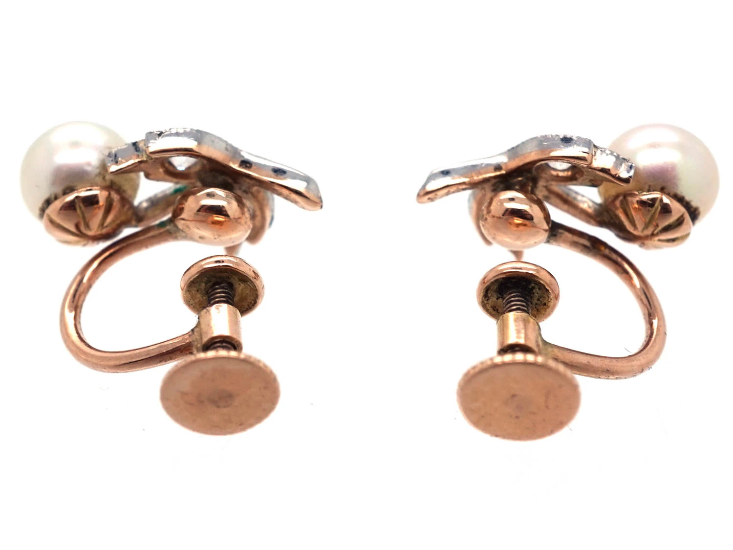 Edwardian Natural Pearl & Diamond Screw On Earrings 6 Edwardian Natural Pearl & Diamond Screw On Earrings - Image 4