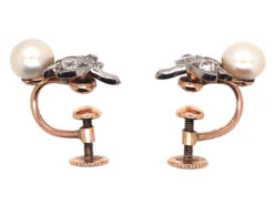 Edwardian Natural Pearl & Diamond Screw On Earrings 16 Edwardian Natural Pearl & Diamond Screw On Earrings -Antique Jewellery Company DSC01496
