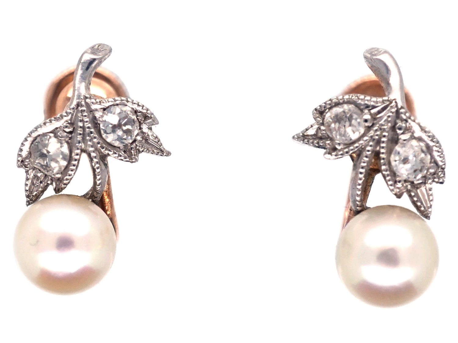 Edwardian Natural Pearl & Diamond Screw On Earrings 3 Edwardian Natural Pearl & Diamond Screw On Earrings