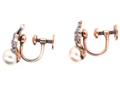 Edwardian Natural Pearl & Diamond Screw On Earrings 21 Edwardian Natural Pearl & Diamond Screw On Earrings -Antique Jewellery Company DSC01499