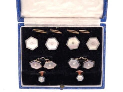 18ct & 9ct Gold, Mother Of Pearl & Natural Pearl Art Deco Dress Set 10 18ct & 9ct Gold, Mother Of Pearl & Natural Pearl Art Deco Dress Set -Antique Jewellery Company DSC01505 2