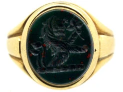 Victorian 18ct Gold & Bloodstone Carved Intaglio Of A Lion Signet Ring