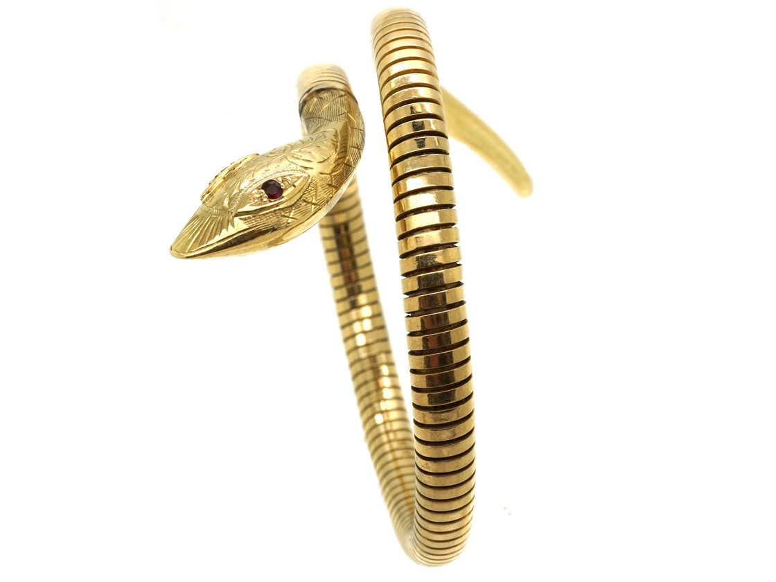 9ct Gold & Ruby Snake Bangle 10 9ct Gold & Ruby Snake Bangle - Image 8