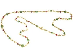 Edwardian 18ct Gold, Emerald, Ruby & Natural Pearl Chain -Antique Jewellery Company DSC01540