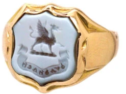 Edwardian 9ct Gold Signet Ring With Banded Carnelian Intaglio With A Welsh Dragon -Antique Jewellery Company DSC01549 copy