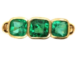 Edwardian 18ct Gold, Three Stone Emerald Ring