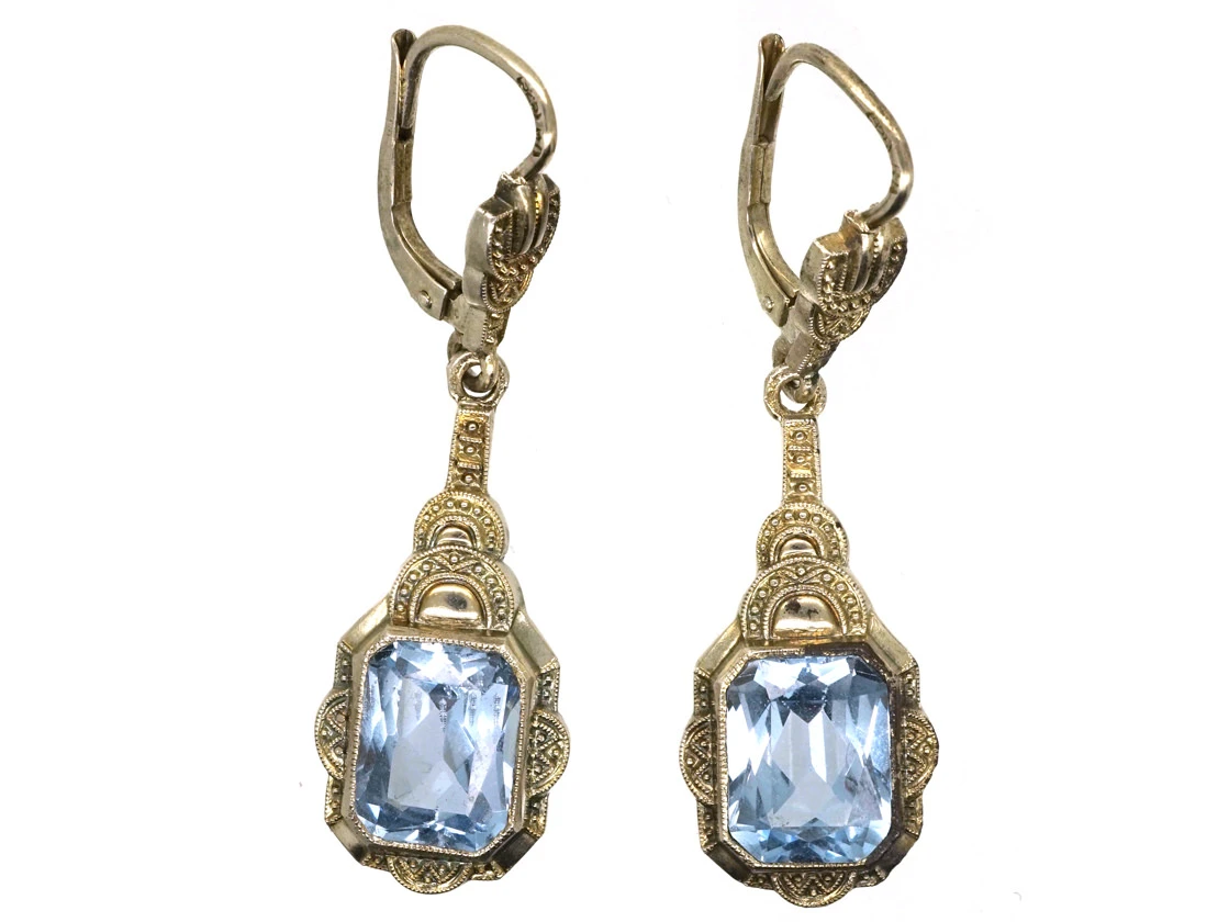 Art Deco Silver & Blue Paste Drop Earrings 3 Art Deco Silver & Blue Paste Drop Earrings