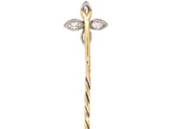 Edwardian 18ct Gold & Platinum, Quatrefoil Tie Pin Set With Marquise Diamonds -Antique Jewellery Company DSC01572 2