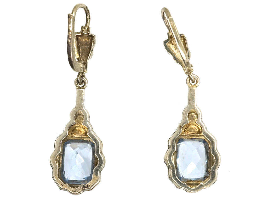 Art Deco Silver & Blue Paste Drop Earrings 5 Art Deco Silver & Blue Paste Drop Earrings - Image 3