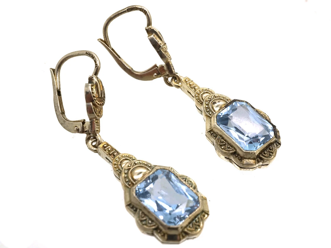 Art Deco Silver & Blue Paste Drop Earrings 4 Art Deco Silver & Blue Paste Drop Earrings - Image 2