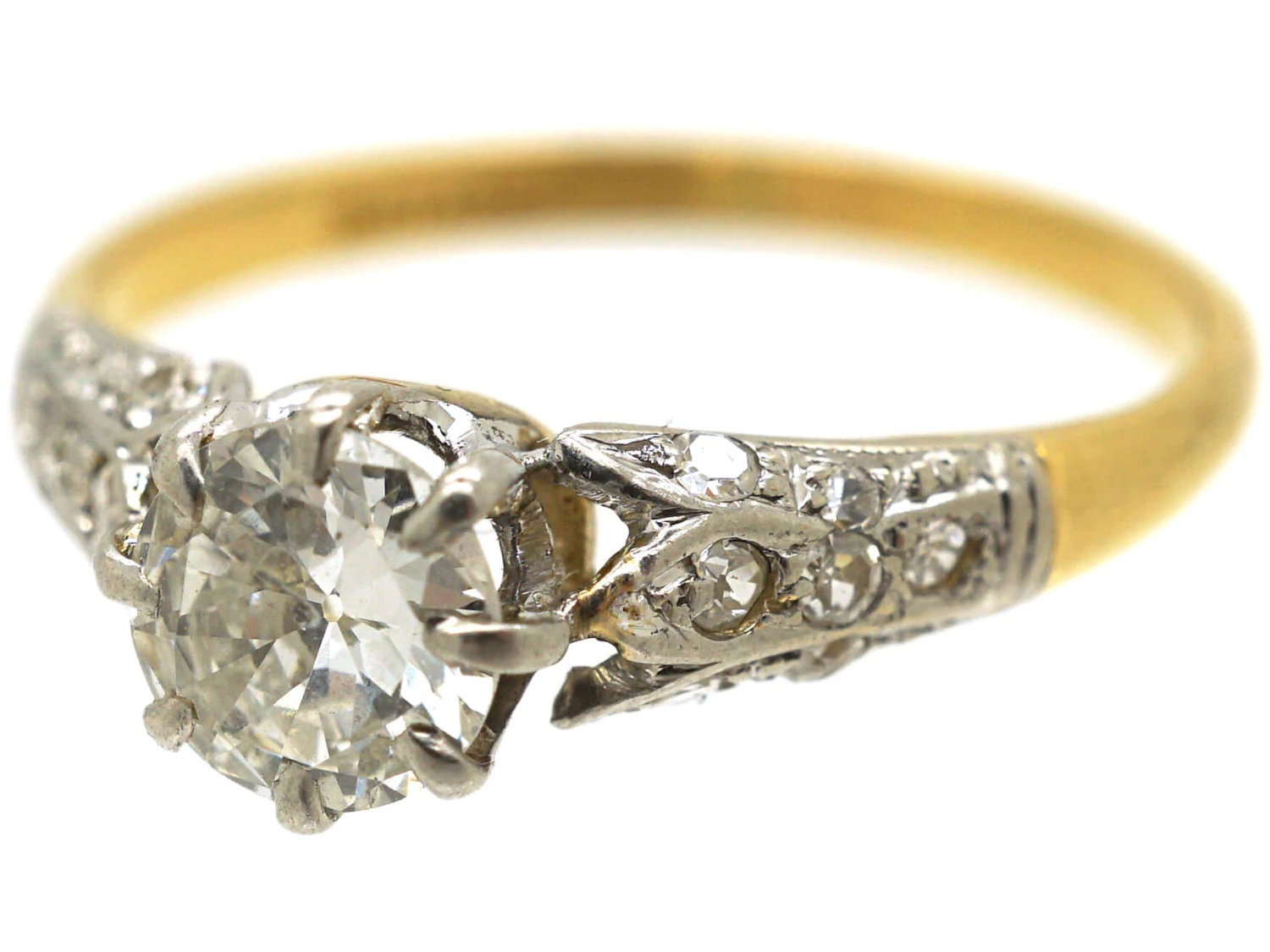 Art Deco 18ct Gold & Platinum, Diamond Solitaire Ring With Diamond Three Leaf Shoulders 9 Art Deco 18ct Gold & Platinum, Diamond Solitaire Ring With Diamond Three Leaf Shoulders - Image 7