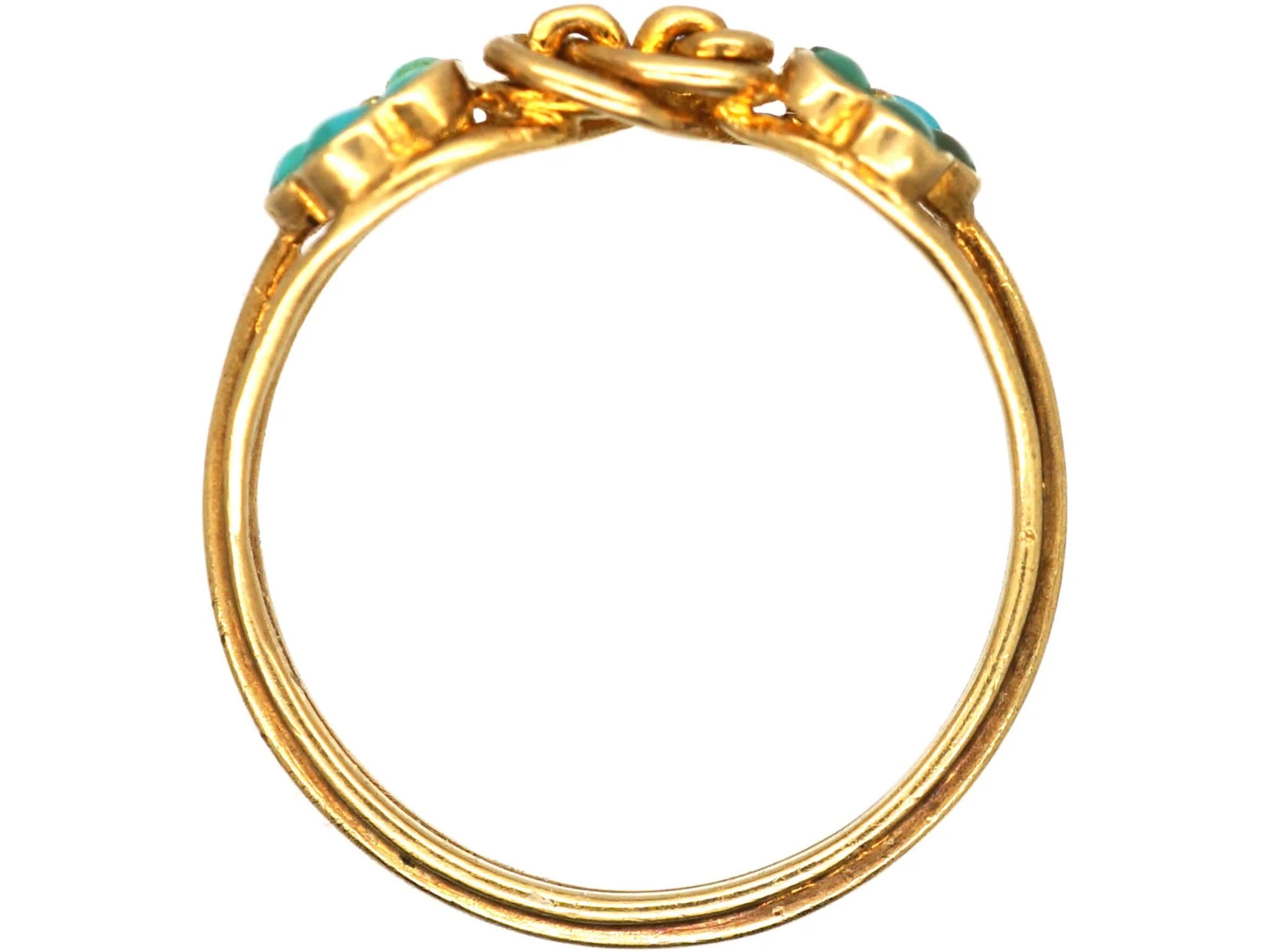 Early 19th Century 18ct Gold, Forget Me Not Double Turquoise Clusters & Lover’s Knot Ring 5 Early 19th Century 18ct Gold, Forget Me Not Double Turquoise Clusters & Lover’s Knot Ring - Image 3