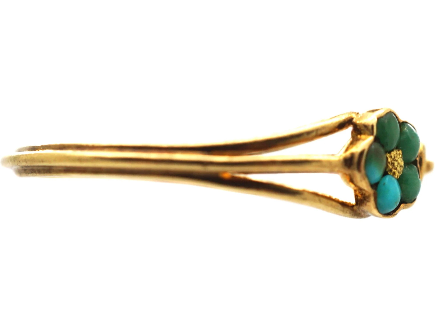 Early 19th Century 18ct Gold, Forget Me Not Double Turquoise Clusters & Lover’s Knot Ring 7 Early 19th Century 18ct Gold, Forget Me Not Double Turquoise Clusters & Lover’s Knot Ring - Image 5