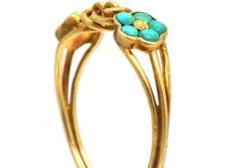 Early 19th Century 18ct Gold, Forget Me Not Double Turquoise Clusters & Lover’s Knot Ring 9 Early 19th Century 18ct Gold, Forget Me Not Double Turquoise Clusters & Lover’s Knot Ring -Antique Jewellery Company DSC01623 scaled 1