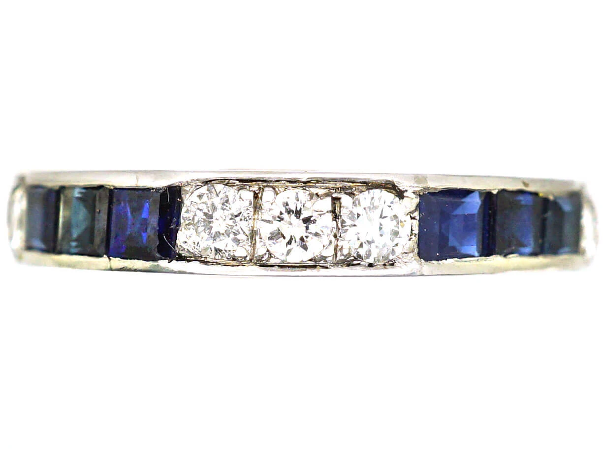 Art Deco Platinum Sapphire & Diamond Eternity Ring 3 Art Deco Platinum Sapphire & Diamond Eternity Ring