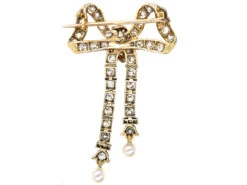Edwardian Articulated Bow Brooch Set With Diamonds & Natural Pearls 12 Edwardian Articulated Bow Brooch Set With Diamonds & Natural Pearls -Antique Jewellery Company DSC01657