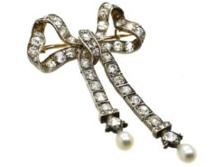 Edwardian Articulated Bow Brooch Set With Diamonds & Natural Pearls 11 Edwardian Articulated Bow Brooch Set With Diamonds & Natural Pearls -Antique Jewellery Company DSC01659
