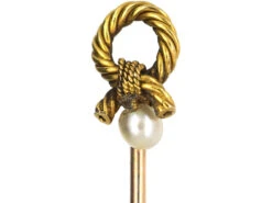 Edwardian 15ct Gold Knot Tie Pin Set With A Natural Pearl