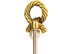 Edwardian 15ct Gold Knot Tie Pin Set With A Natural Pearl -Antique Jewellery Company DSC01691